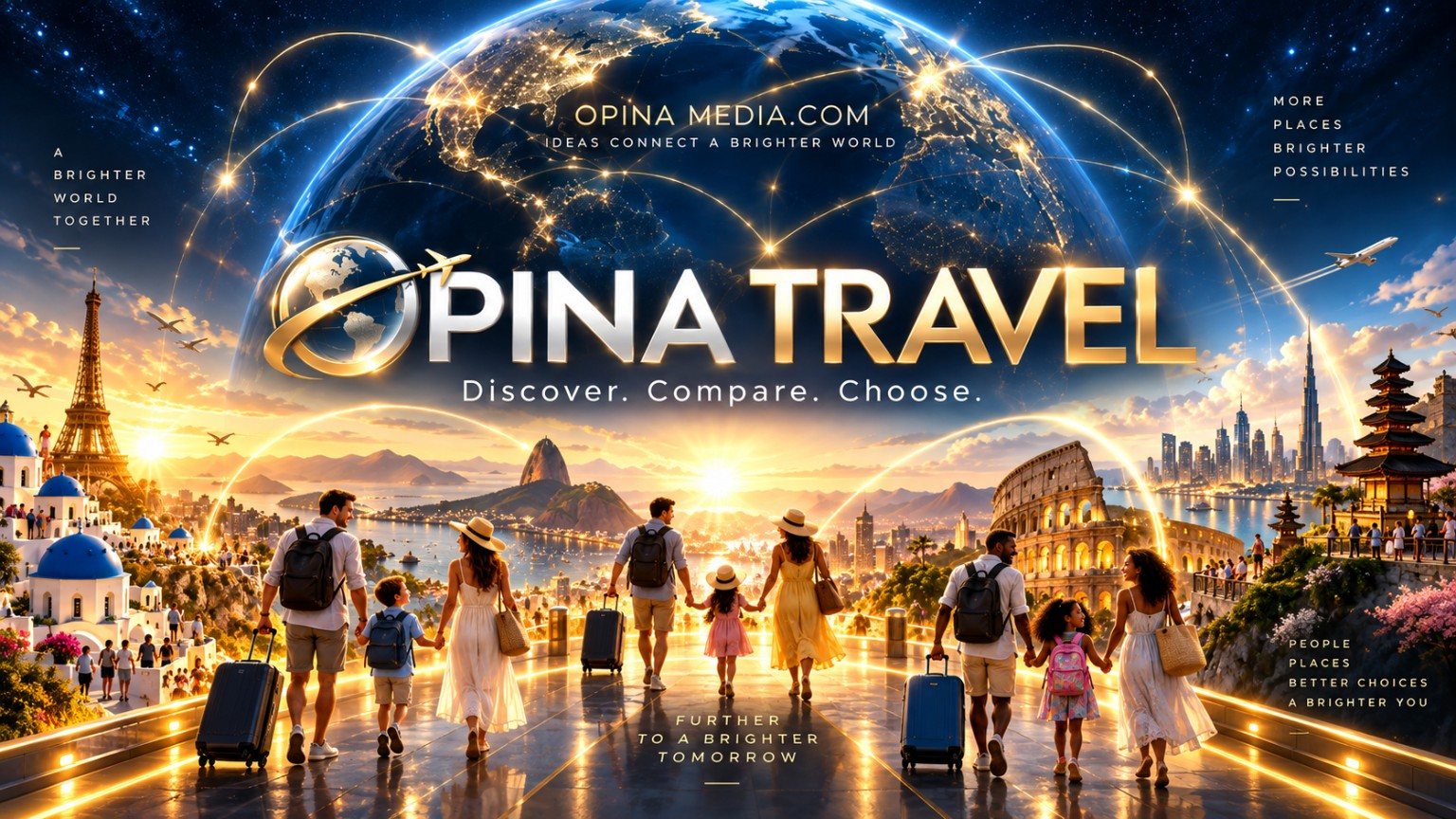 Illustrated world travel destinations and family journeys.